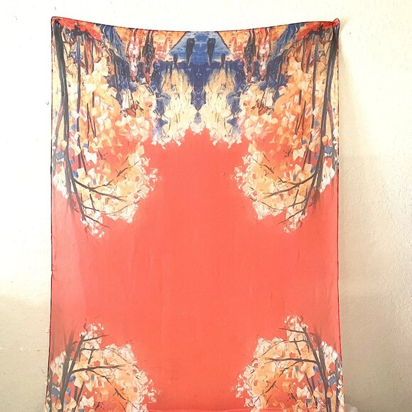 Autumn Red/Orange "Chiffon" Rectangular Scarf/Shawl (42 X 74) - Picture 3 of 14